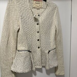 Cartonnier Cream Textured Peplum Blazer with Zip Pockets